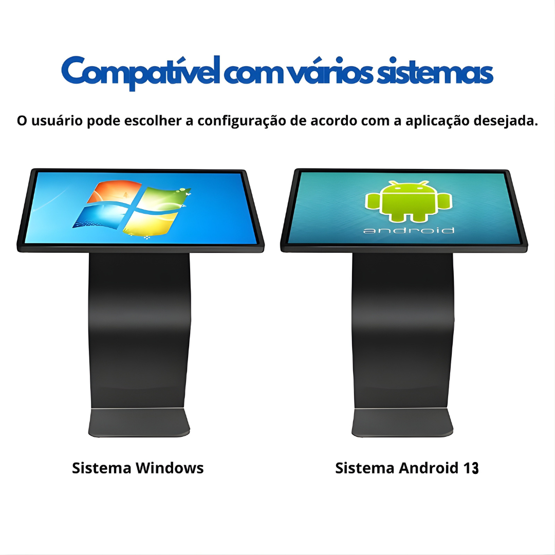 Totem Digital Horizontal 32” com Android, WiFi, Bluetooth, Touch e Tela Full HD de 450 Nits