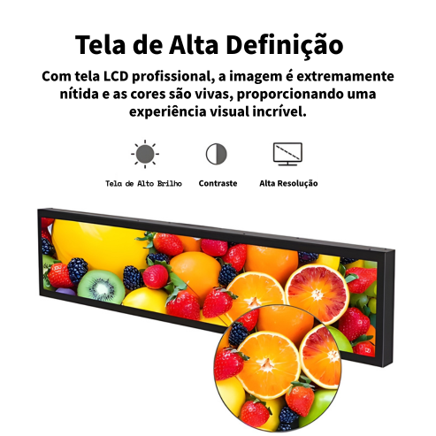Tela LCD Stretched Bar Ultrawide para Publicidade Digital – Painel Profissional de Alto Brilho 24/7