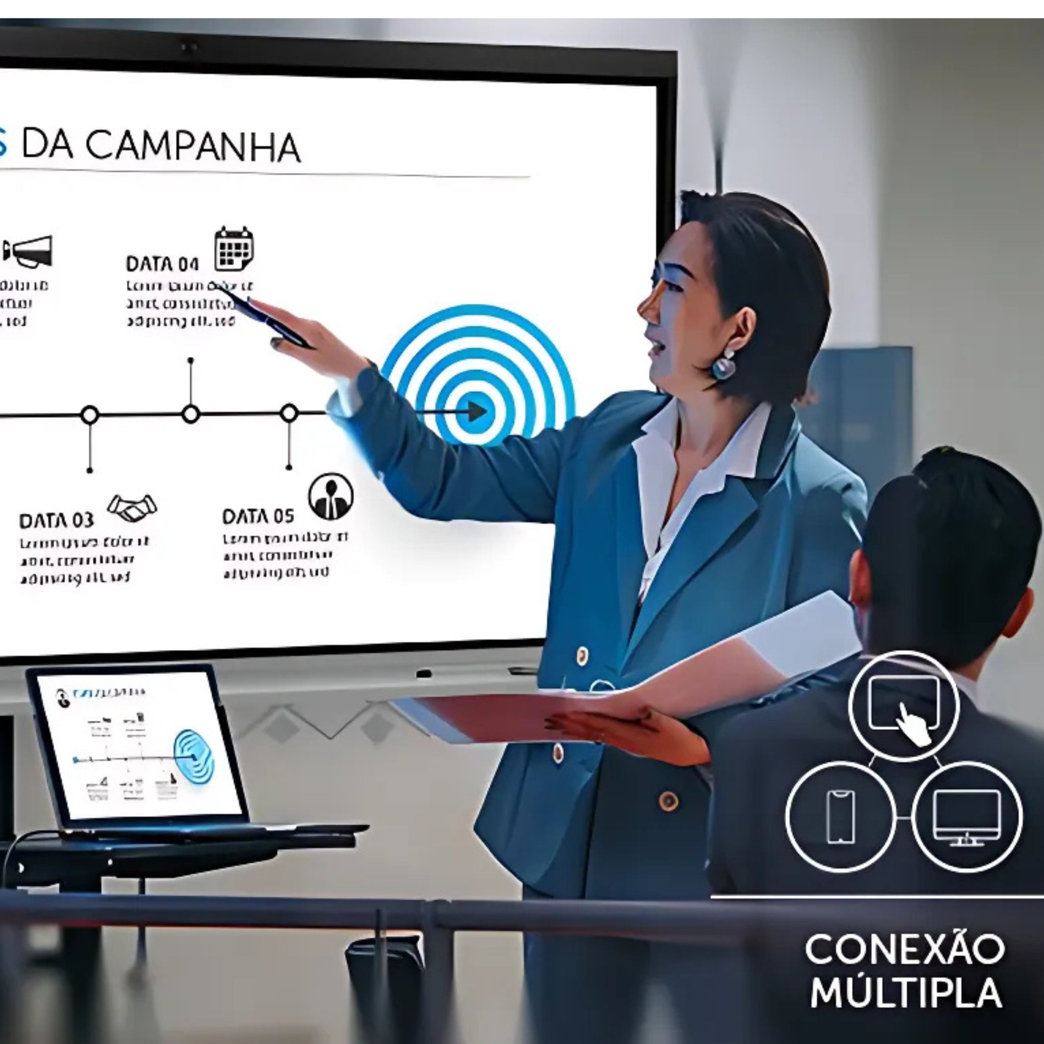 Tela Interativa Digital Android 11 de 55" WI-FI, Bluetooth, 450 NITS, Full HD, Touch até 20 Toques Simultâneos