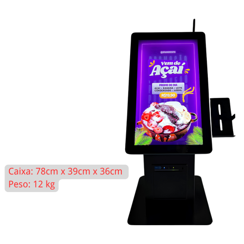 Totem de Autoatendimento 15,6” Touch Screen com Impressora, QR Code e Suporte para PINPAD