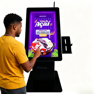 Totem de Autoatendimento 15,6” Touch Screen com Impressora, QR Code e Suporte para PINPAD